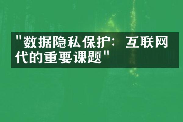 "数据隐私保护：互联网时代的重要课题"