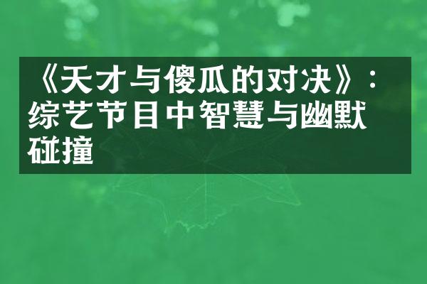 《天才与傻瓜的对决》：综艺节目中智慧与幽默的碰撞