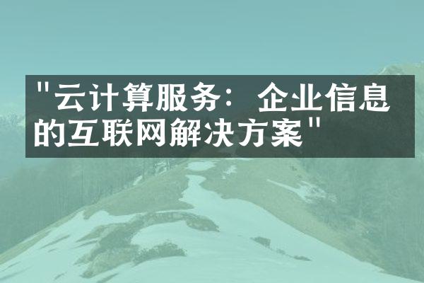 "云计算服务：企业信息化的互联网解决方案"