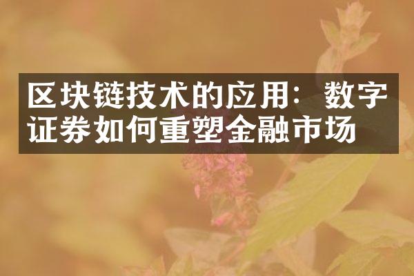 区块链技术的应用：数字证券如何重塑金融市场