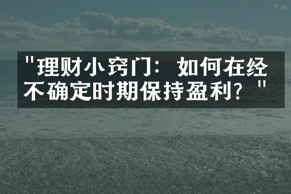 "理财小窍门：如何在经济不确定时期保持盈利？"