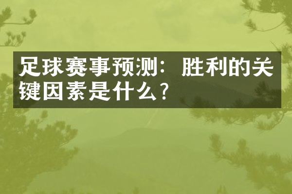 足球赛事预测：胜利的关键因素是什么？