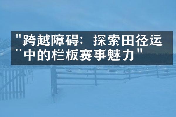 "跨越障碍：探索田径运动中的栏板赛事魅力"