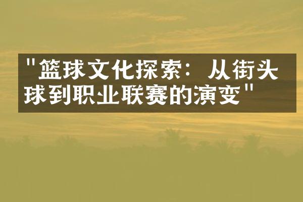 "篮球文化探索：从街头篮球到职业联赛的演变"