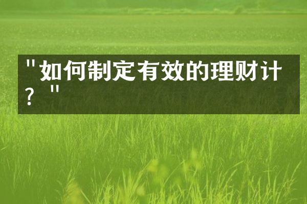 "如何制定有效的理财计划？"