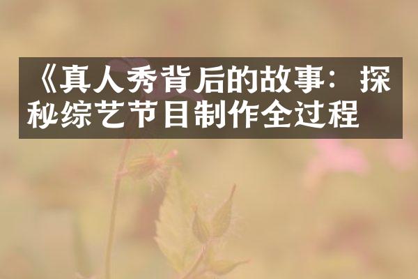 《真人秀背后的故事：探秘综艺节目制作全过程》