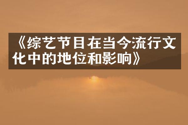 《综艺节目在当今流行文化中的地位和影响》