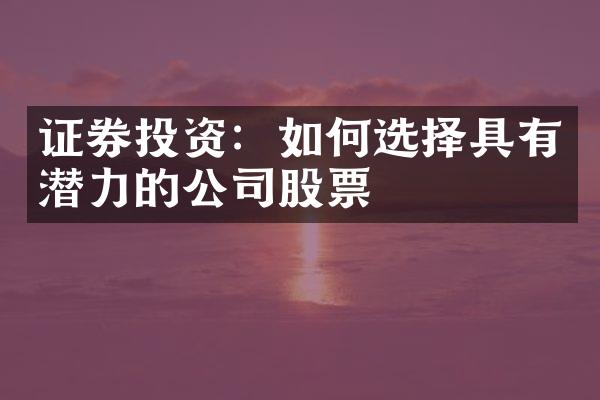 证券投资：如何选择具有潜力的公司股票