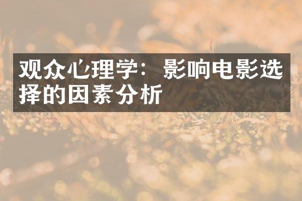 观众心理学：影响电影选择的因素分析