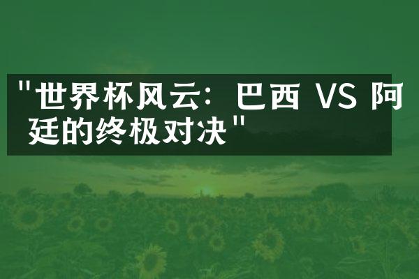 "世界杯风云：巴西 VS 阿根廷的终极对决"