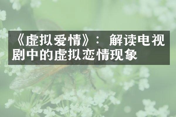 《虚拟爱情》：解读电视剧中的虚拟恋情现象