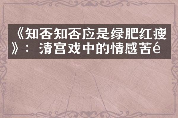 《知否知否应是绿肥红瘦》：清宫戏中的情感苦难