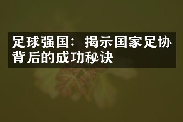 足球强国：揭示国家足协背后的成功秘诀