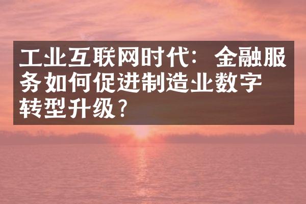 工业互联网时代：金融服务如何促进制造业数字化转型升级？