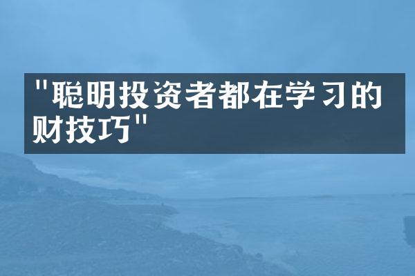 "聪明投资者都在学习的理财技巧"