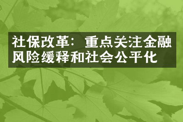 社保改革：重点关注金融风险缓释和社会公平化