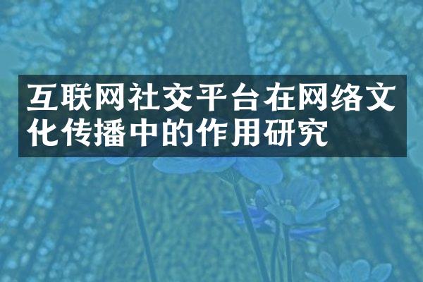 互联网社交平台在网络文化传播中的作用研究