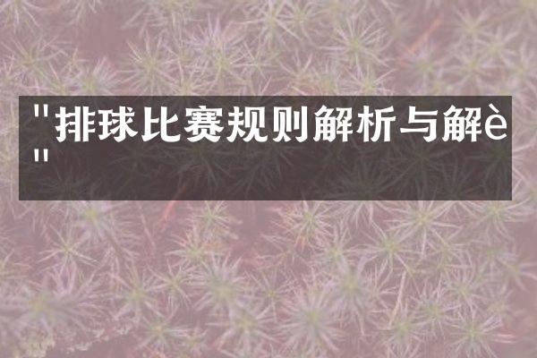 "排球比赛规则解析与解读"