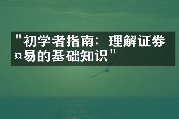 "初学者指南：理解证券交易的基础知识"