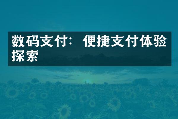 数码支付：便捷支付体验探索