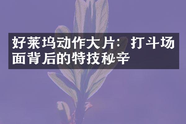 好莱坞动作大片：打斗场面背后的特技秘辛