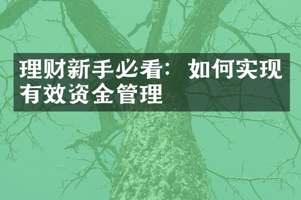 理财新手必看：如何实现有效资金管理