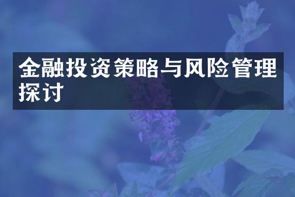 金融投资策略与风险管理探讨