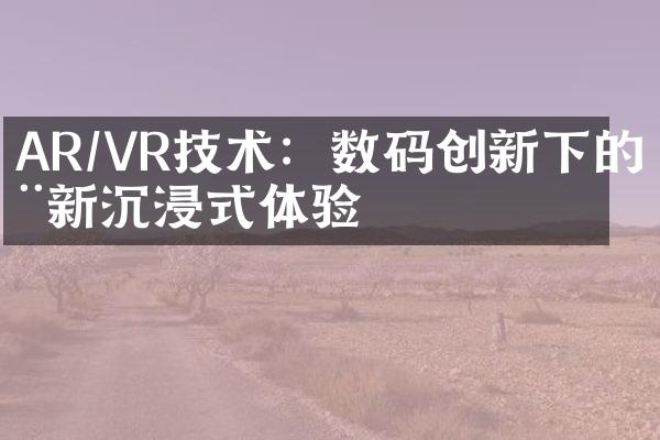 AR/VR技术：数码创新下的全新沉浸式体验