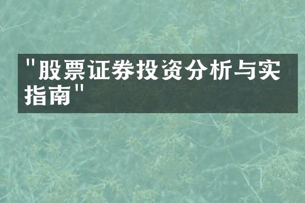 "股票证券投资分析与实战指南"