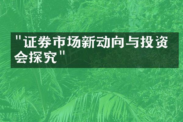 "证券市场新动向与投资机会探究"