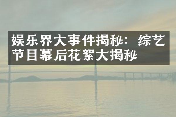 娱乐界大事件揭秘：综艺节目幕后花絮大揭秘