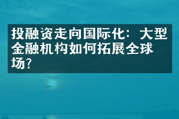 投融资走向国际化：大型金融机构如何拓展全球市场？