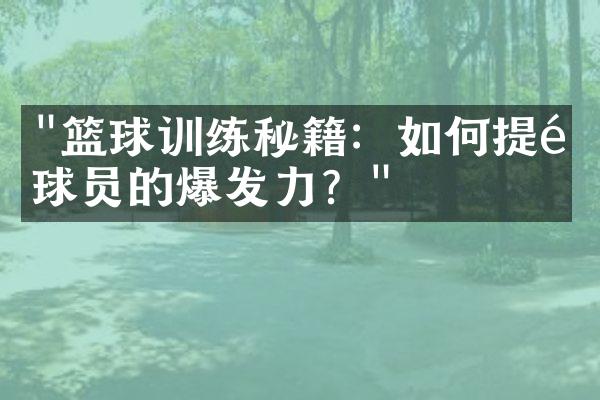 "篮球训练秘籍：如何提高球员的爆发力？"