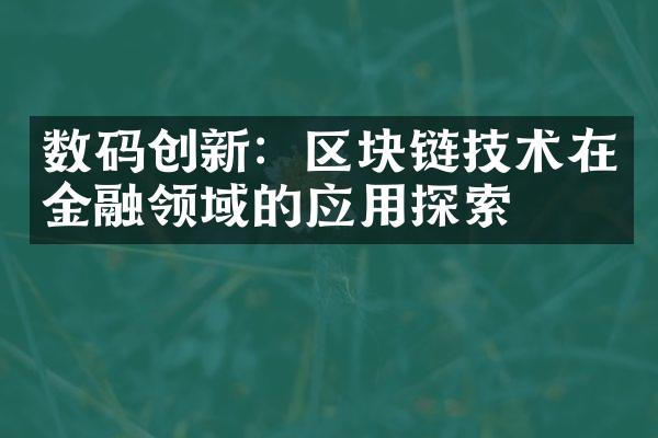 数码创新：区块链技术在金融领域的应用探索