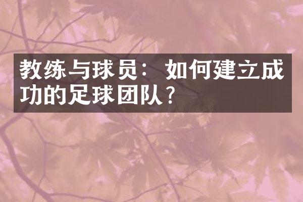 教练与球员：如何建立成功的足球团队？