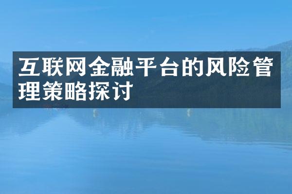 互联网金融平台的风险管理策略探讨