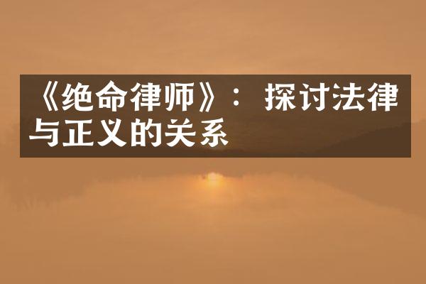 《绝命律师》：探讨法律与正义的关系