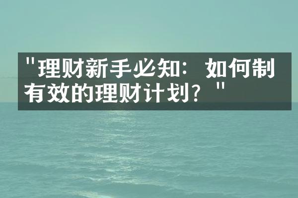 "理财新手必知：如何制定有效的理财计划？"