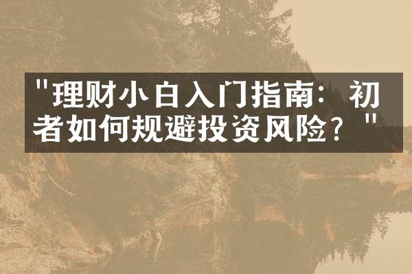 "理财小白入门指南：初学者如何规避投资风险？"