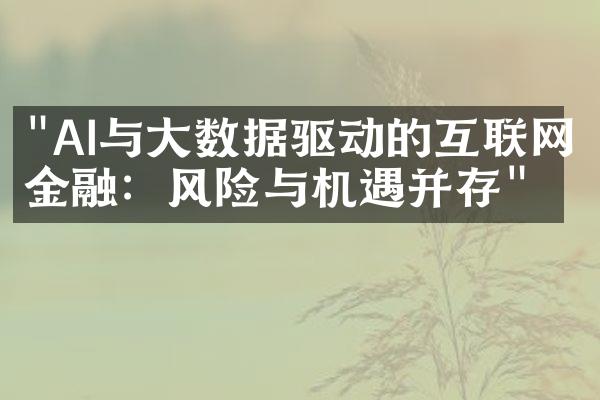 "AI与大数据驱动的互联网金融：风险与机遇并存"