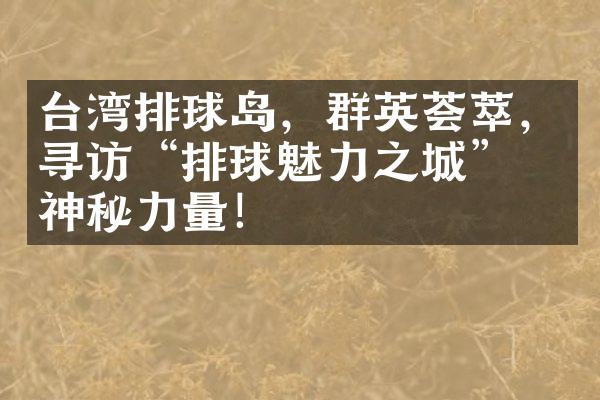 台湾排球岛，群英荟萃，寻访“排球魅力之城”的神秘力量！