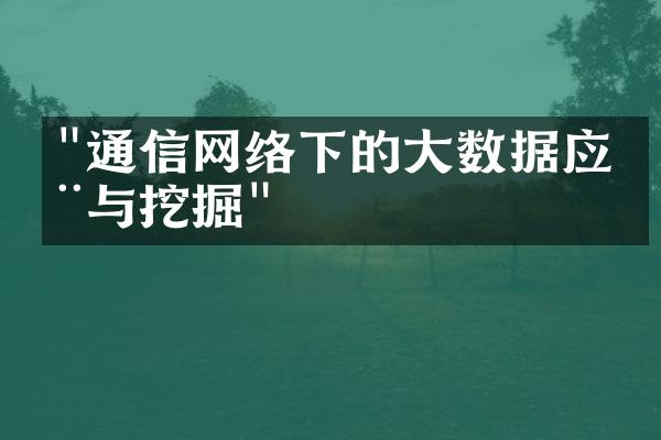 "通信网络下的大数据应用与挖掘"