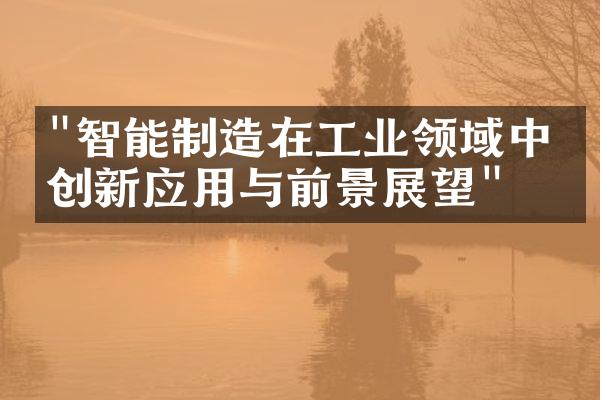 "智能制造在工业领域中的创新应用与前景展望"