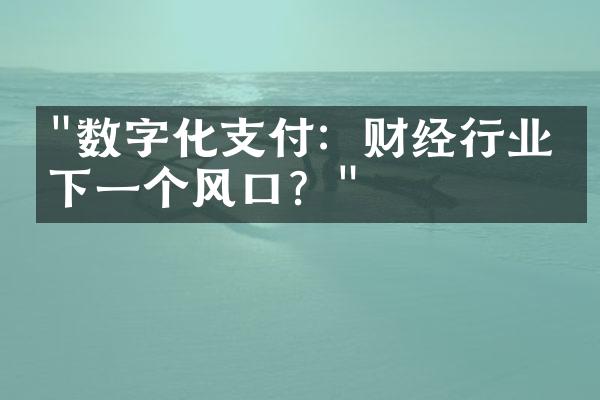 "数字化支付：财经行业的下一个风口？"