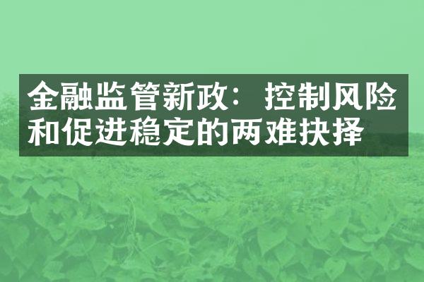 金融监管新政：控制风险和促进稳定的两难抉择