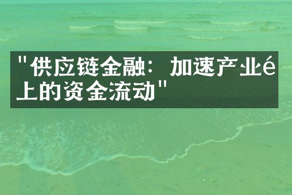 "供应链金融：加速产业链上的资金流动"