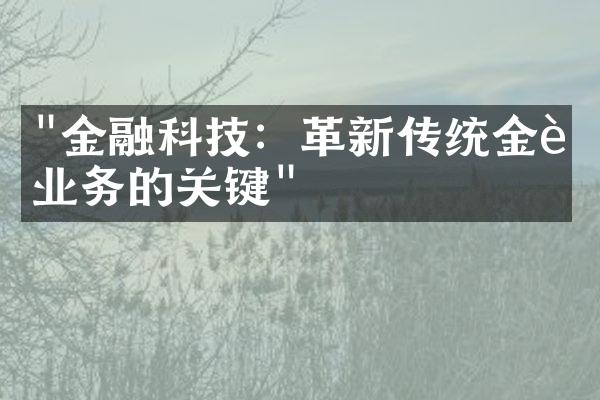 "金融科技：革新传统金融业务的关键"