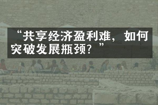 “共享经济盈利难，如何突破发展瓶颈？”