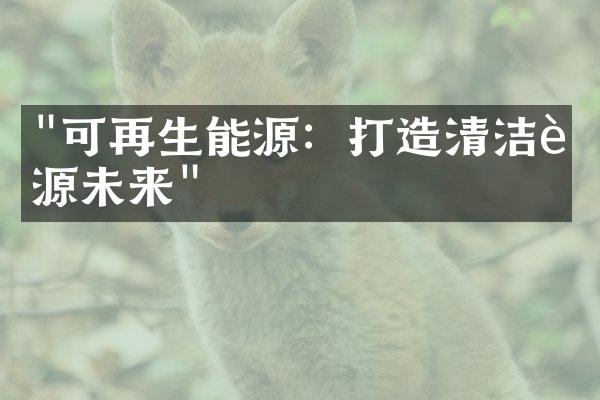 "可再生能源：打造清洁能源未来"