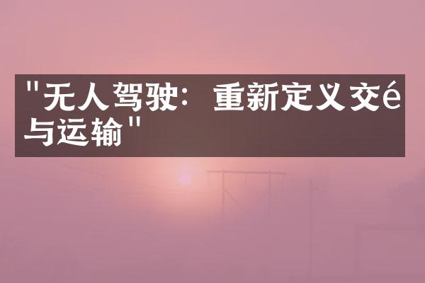 "无人驾驶：重新定义交通与运输"